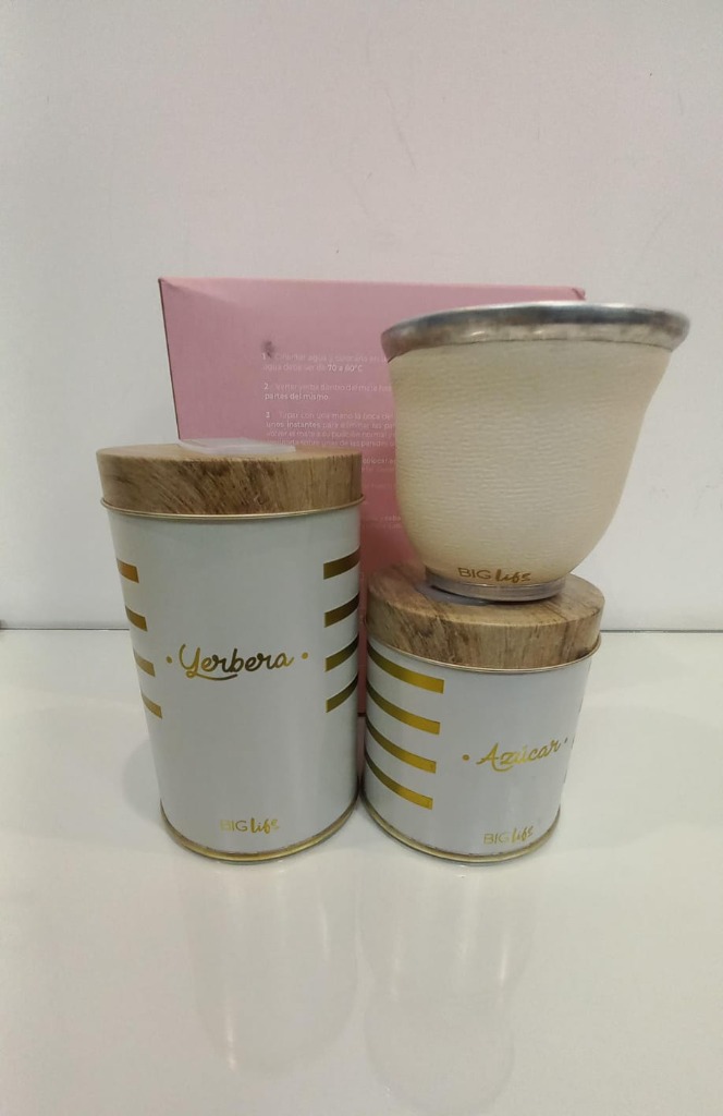 SET DE MATES DELUXE C/CUÑO DORADO Y BEIGE